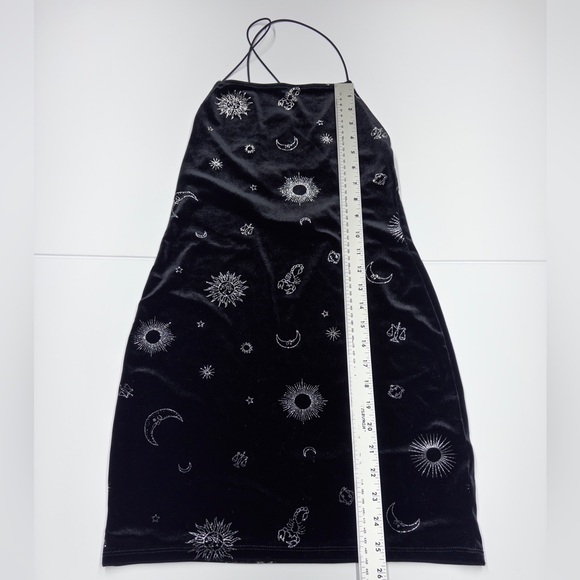 Black Velvet Celestial Star Moon Bodycon Mini Dress Size Small - Picture 11 of 11